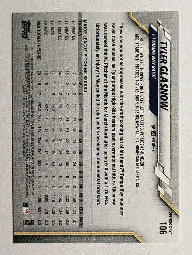 2020 Topps Opening Day #106 Tyler Glasnow