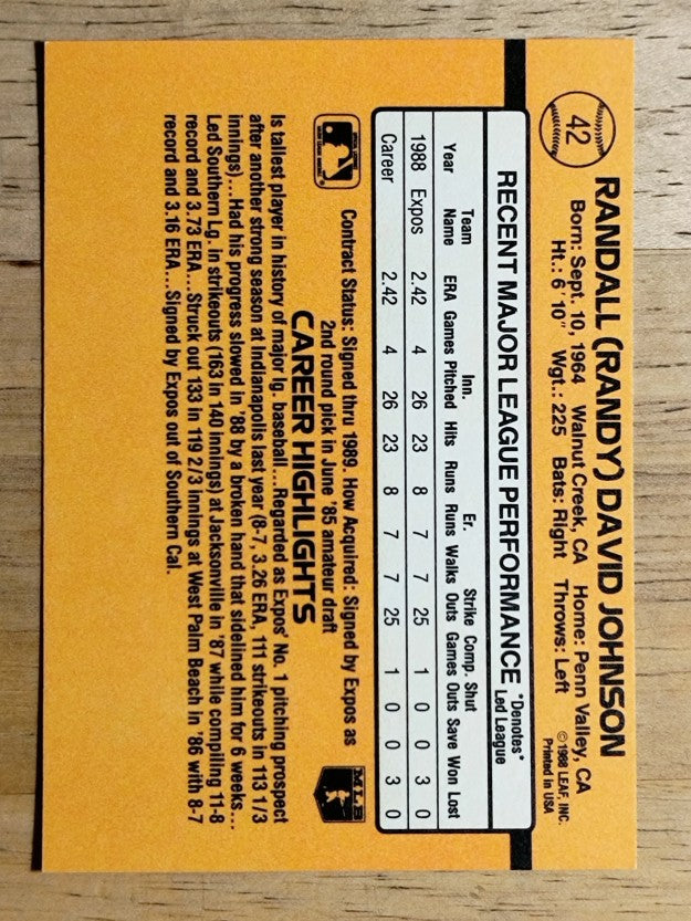 1989 Donruss #42 Randy Johnson RC RR