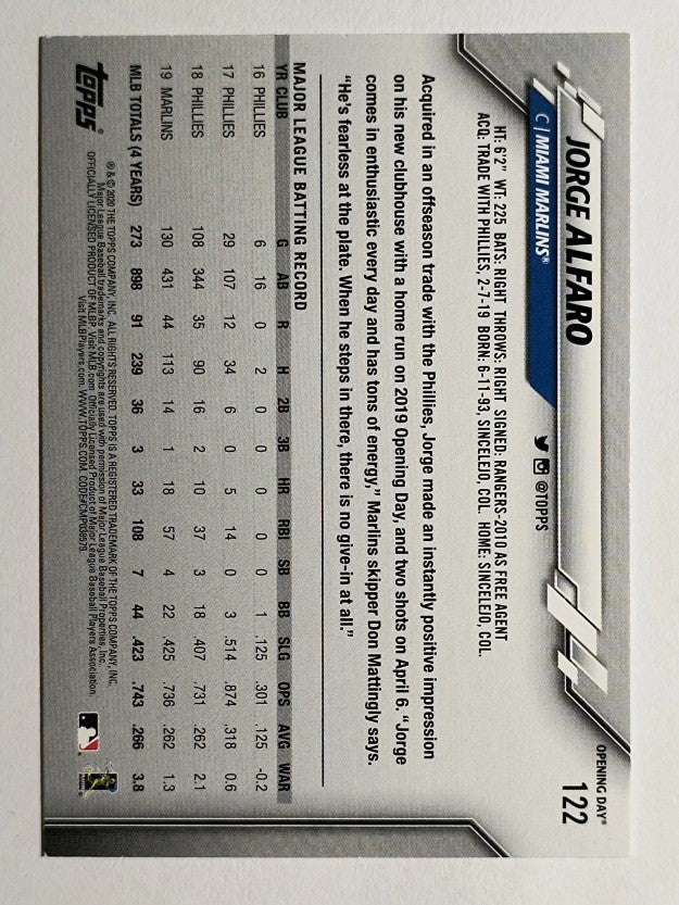 2020 Topps Opening Day #122 Jorge Alfaro