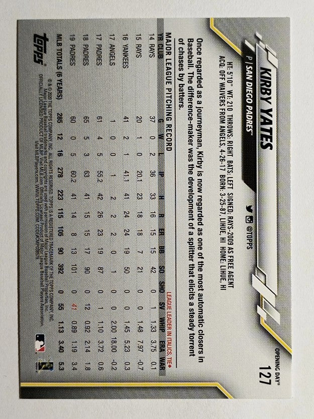 2020 Topps Opening Day #127 Kirby Yates