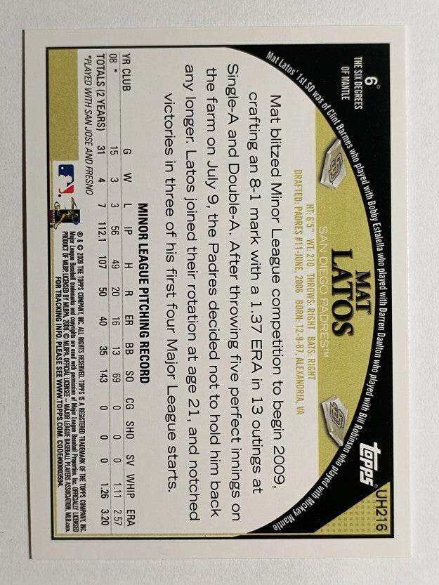 2009 Topps Update #UH216 Mat Latos RC