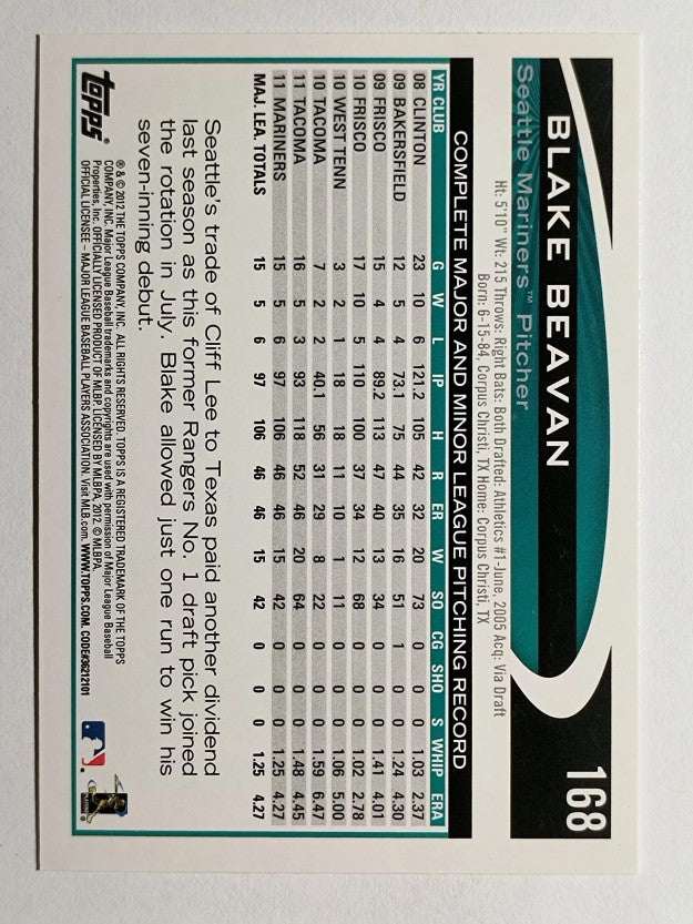 2012 Topps #168 Blake Beavan