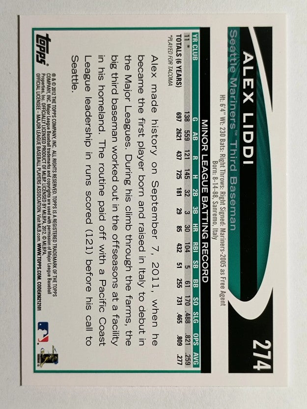 2012 Topps #274 Alex Liddi RC