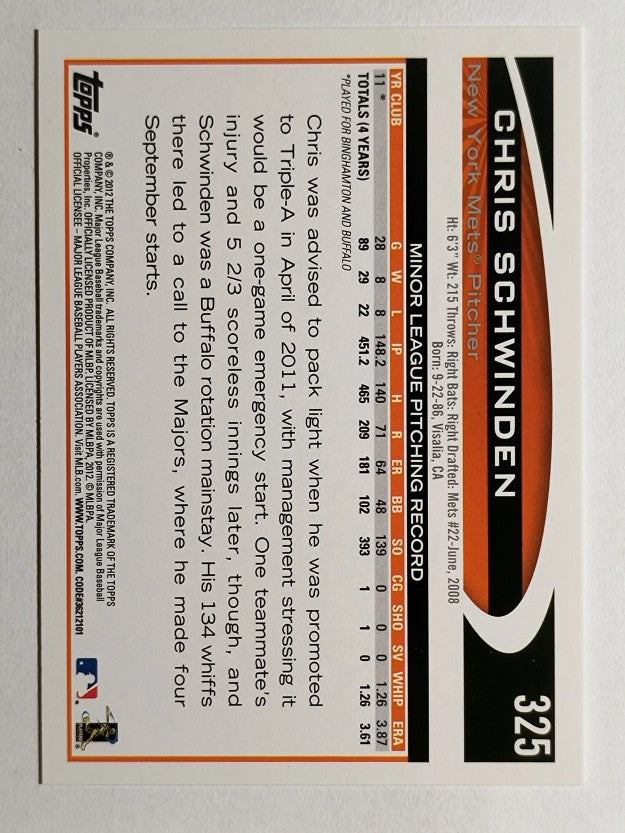 2012 Topps #325 Chris Schwinden RC