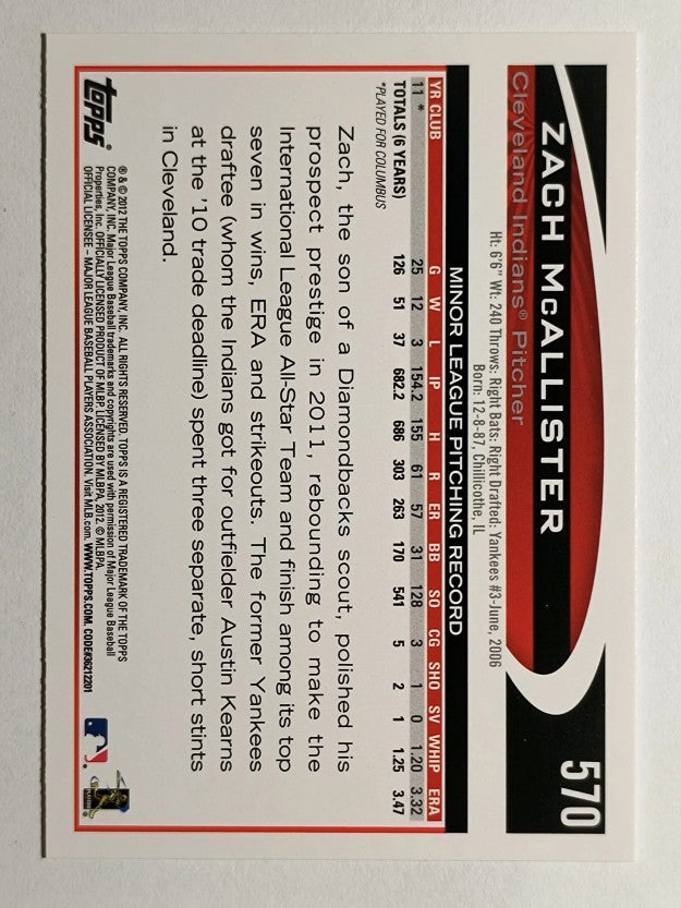 2012 Topps #570 Zach McAllister RC