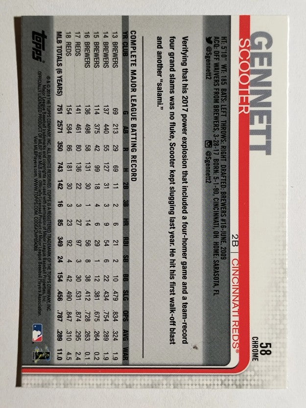 2019 Topps Chrome #58 Scooter Gennett