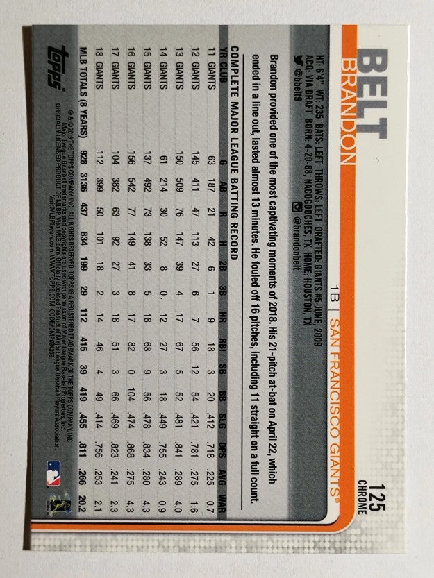 2019 Topps Chrome #125 Brandon Belt