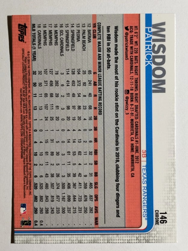 2019 Topps Chrome #146 Patrick Wisdom RC