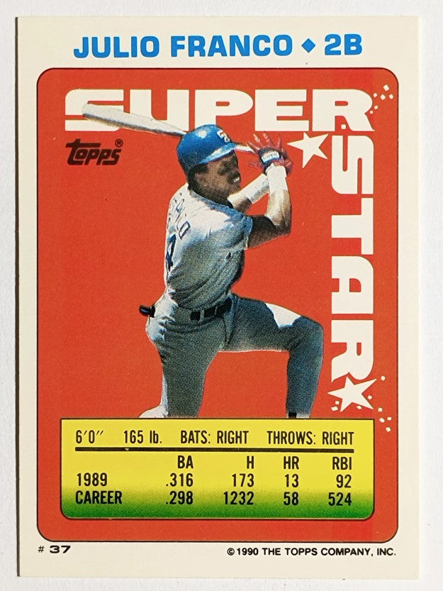 1990 Topps Sticker Backs #37 Julio Franco