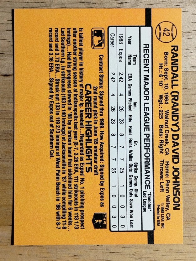 1989 Donruss #42 Randy Johnson RC RR