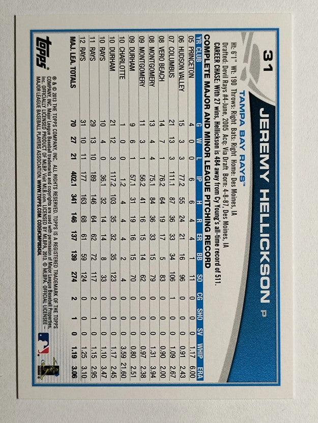 2013 Topps Opening Day #31 Jeremy Hellickson