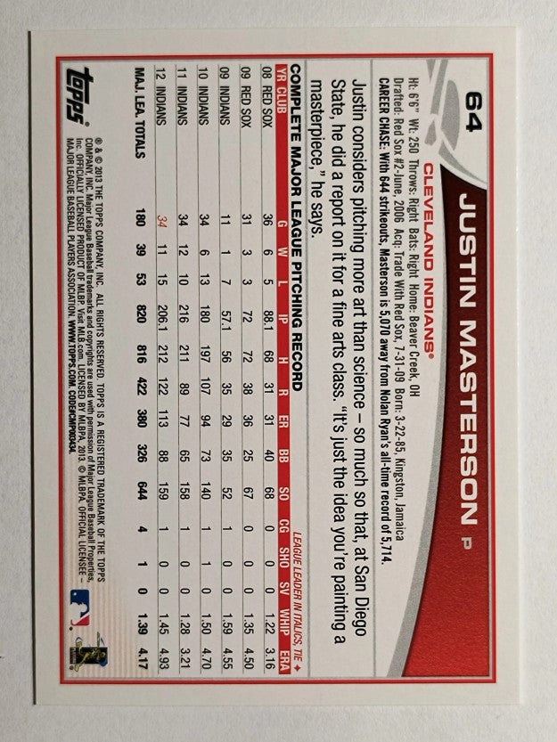 2013 Topps Opening Day #64 Justin Masterson