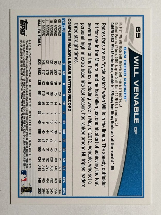 2013 Topps Opening Day #65 Will Venable