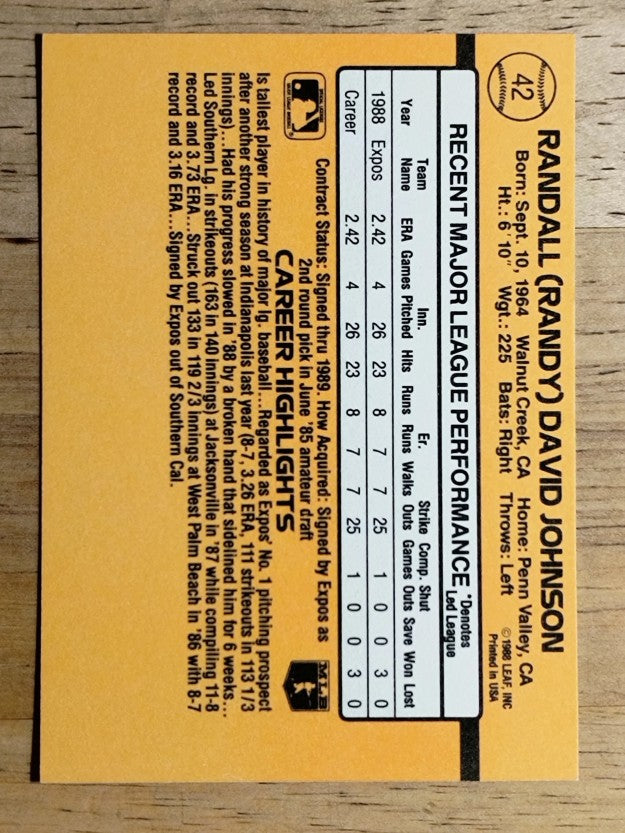 1989 Donruss #42 Randy Johnson RC RR