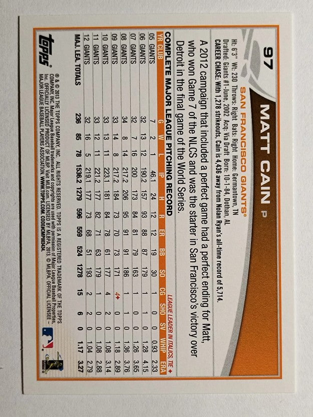 2013 Topps Opening Day #97A Matt Cain