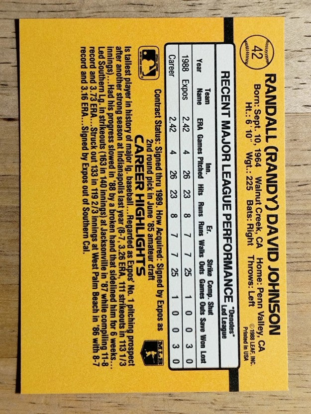 1989 Donruss #42 Randy Johnson RC RR