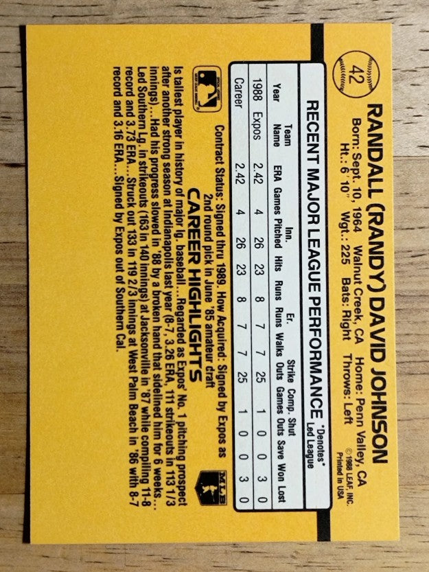 1989 Donruss #42 Randy Johnson RC RR