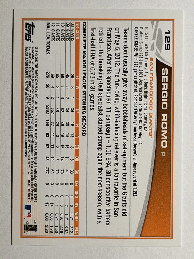 2013 Topps Opening Day #129 Sergio Romo