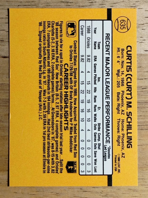 1989 Donruss #635 Curt Schilling DP RC