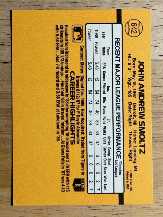 1989 Donruss #642 John Smoltz RC