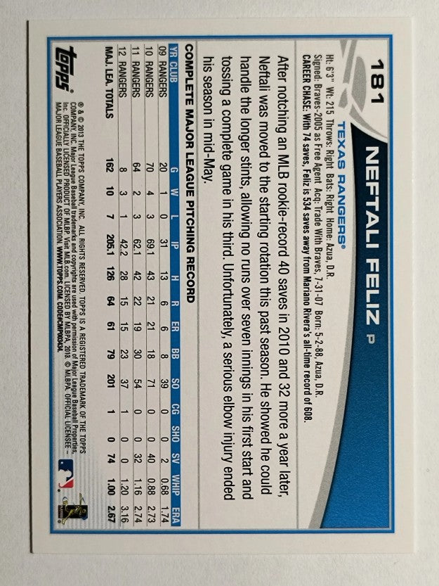2013 Topps Opening Day #181 Neftali Feliz