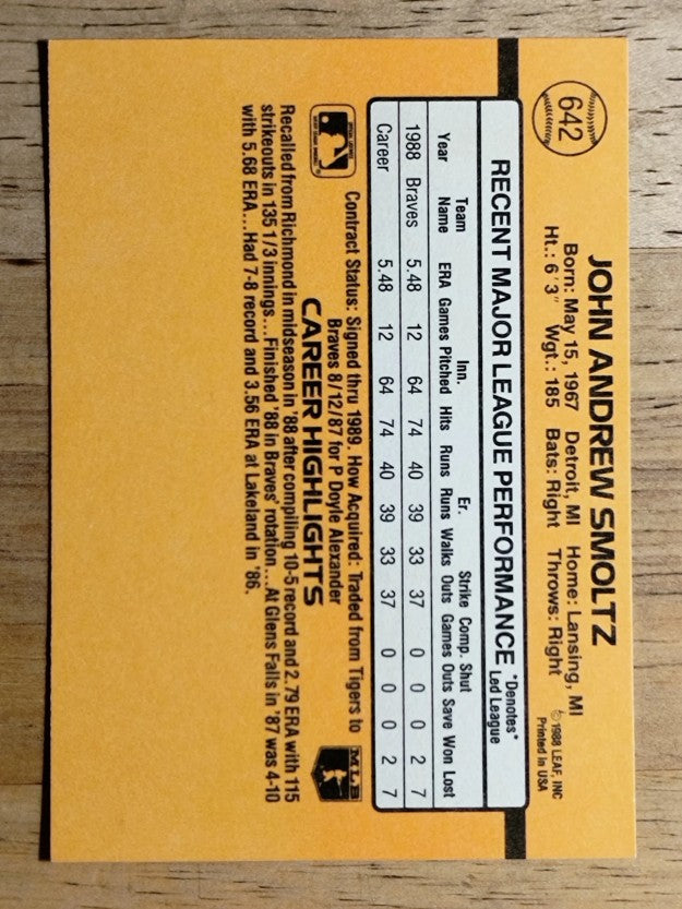 1989 Donruss #642 John Smoltz RC