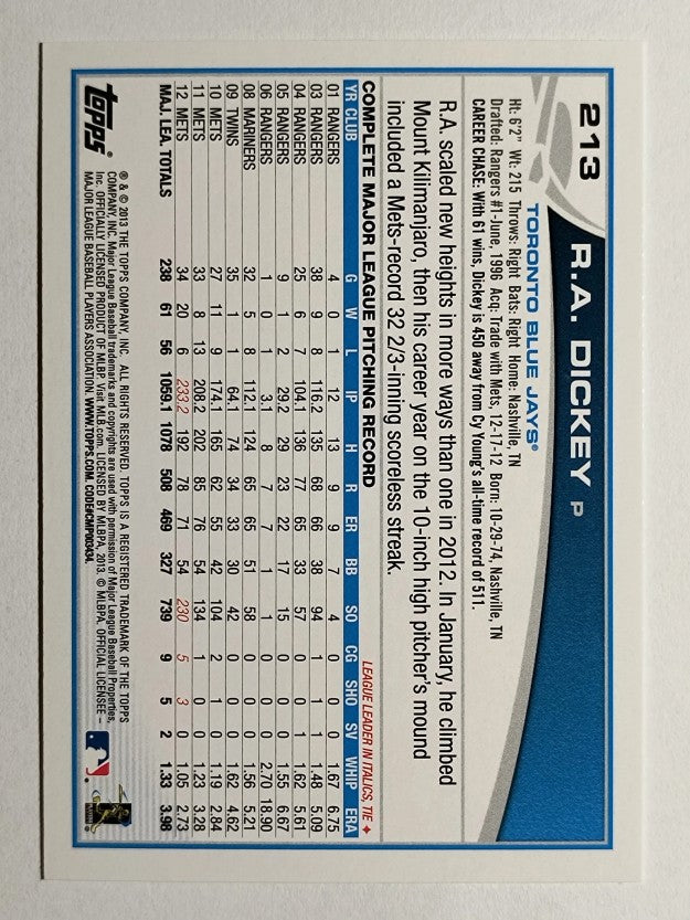 2013 Topps Opening Day #213A R.A. Dickey