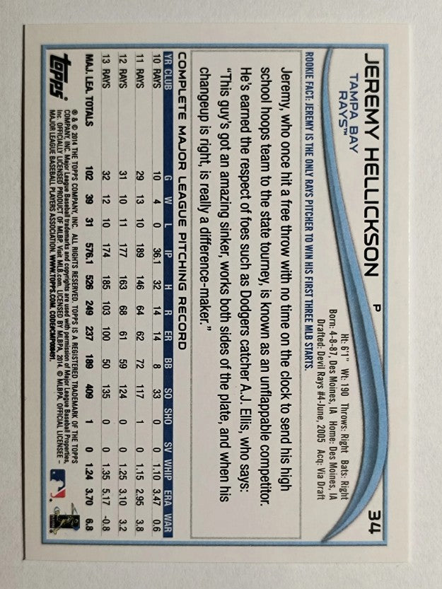 2014 Topps Opening Day #34 Jeremy Hellickson