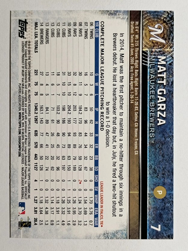 2015 Topps Opening Day #7 Matt Garza