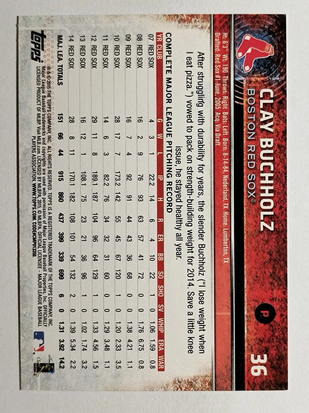 2015 Topps Opening Day #36 Clay Buchholz