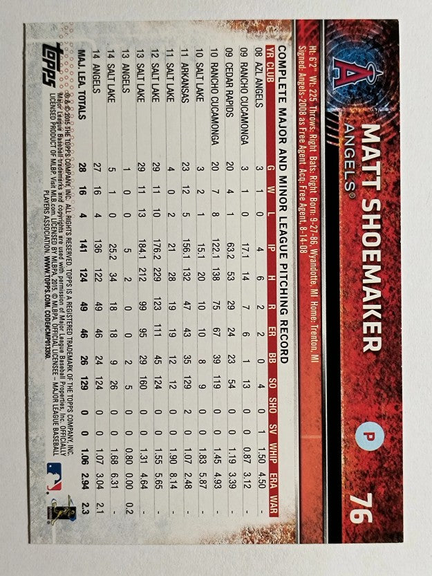 2015 Topps Opening Day #76 Matt Shoemaker