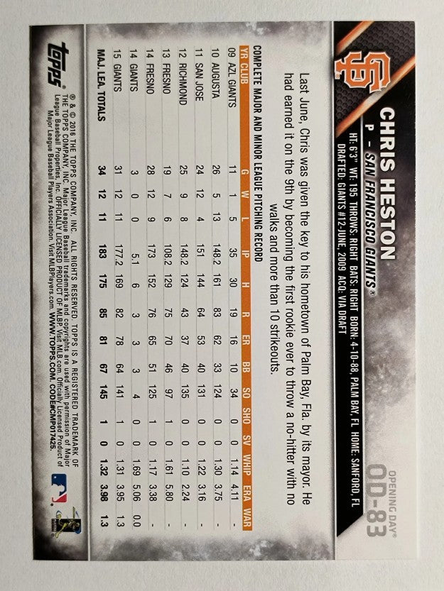 2016 Topps Opening Day #OD83 Chris Heston