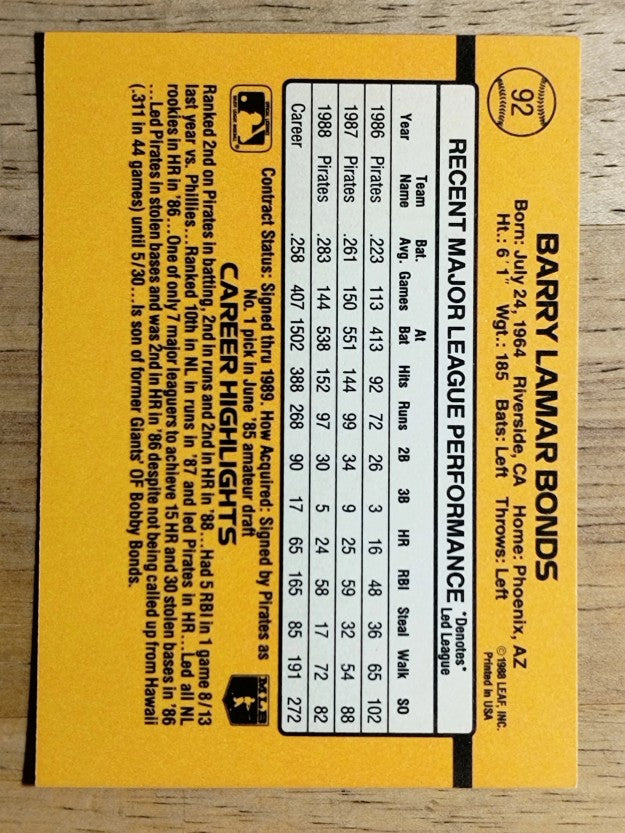 1989 Donruss #92 Barry Bonds
