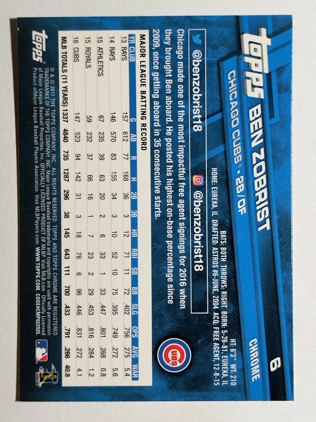 2017 Topps Chrome #6 Ben Zobrist
