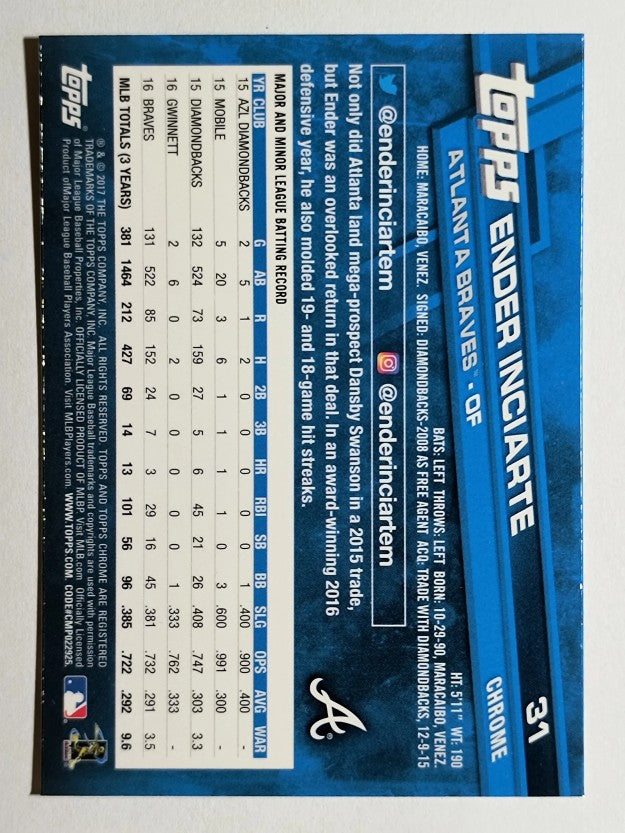 2017 Topps Chrome #31 Ender Inciarte