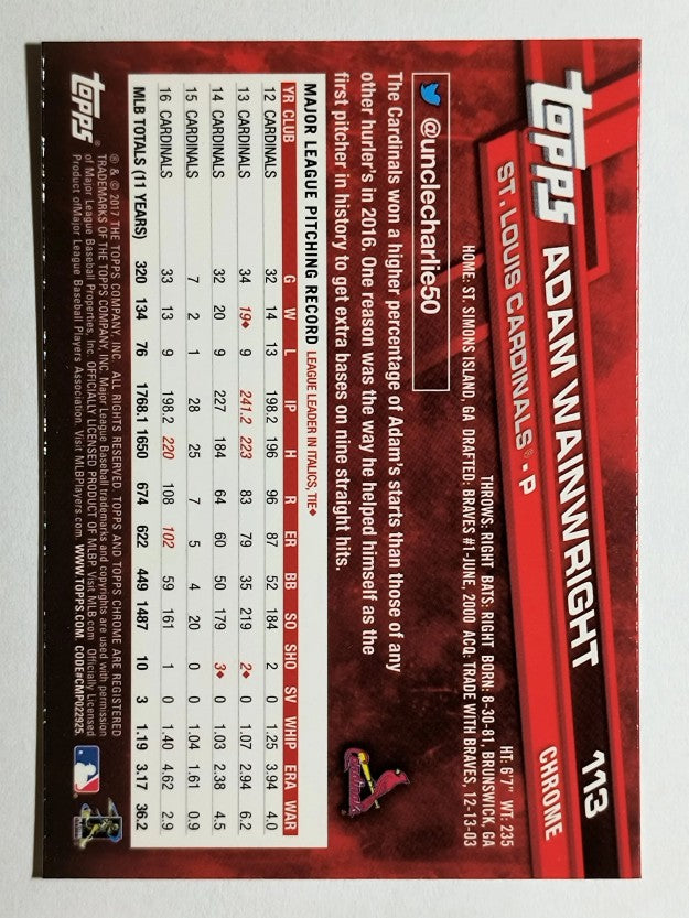 2017 Topps Chrome #113 Adam Wainwright