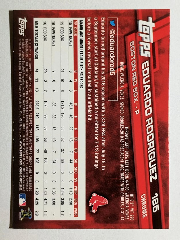 2017 Topps Chrome #185 Eduardo Rodriguez