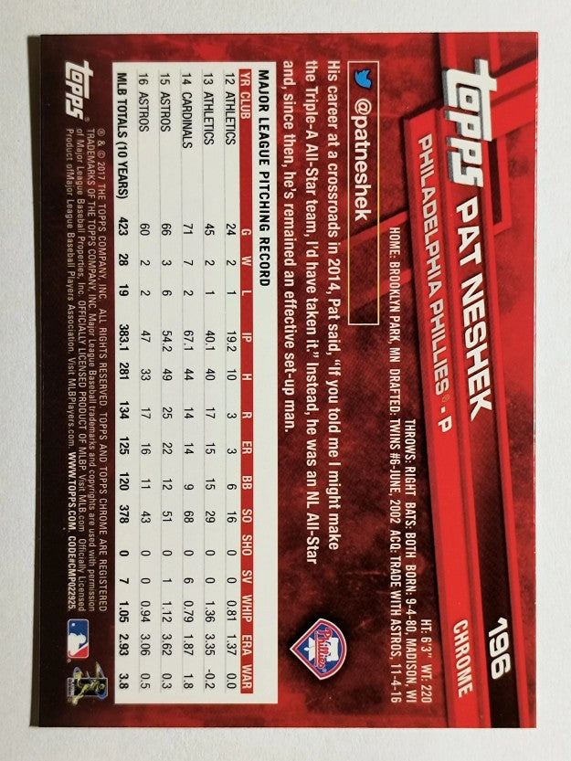 2017 Topps Chrome #196 Pat Neshek
