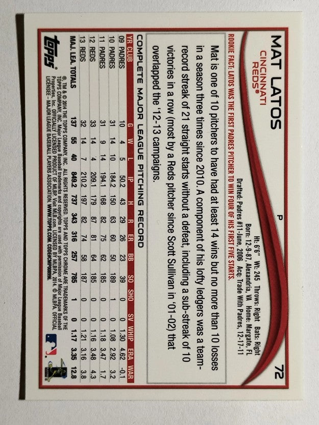 2014 Topps Chrome #72 Mat Latos