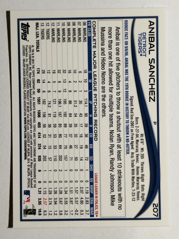 2014 Topps Chrome #207 Anibal Sanchez