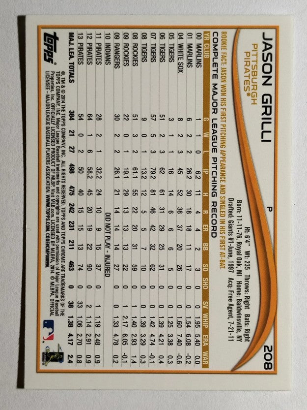 2014 Topps Chrome #208 Jason Grilli