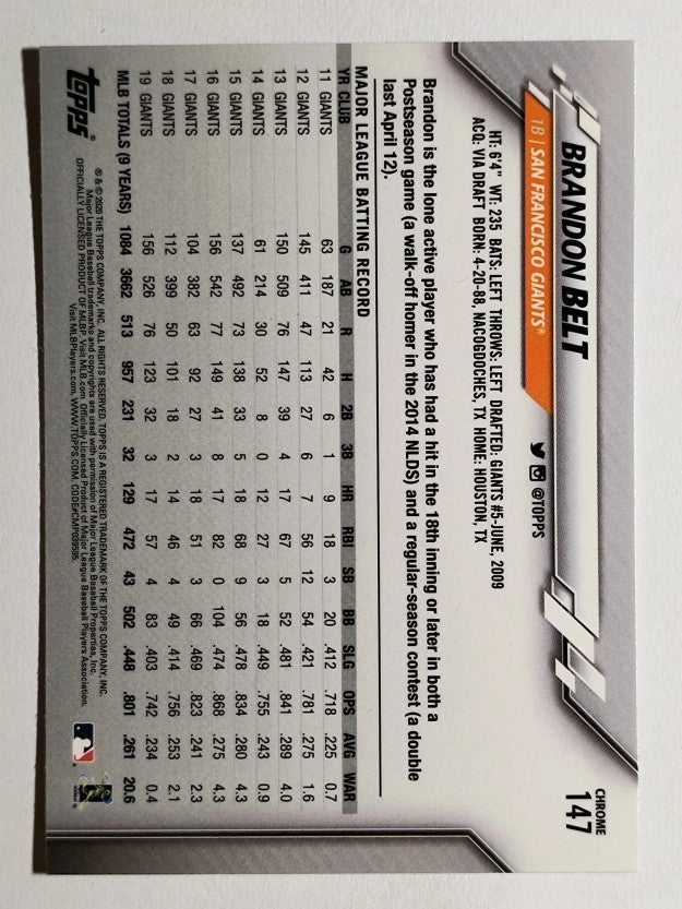 2020 Topps Chrome #147 Brandon Belt