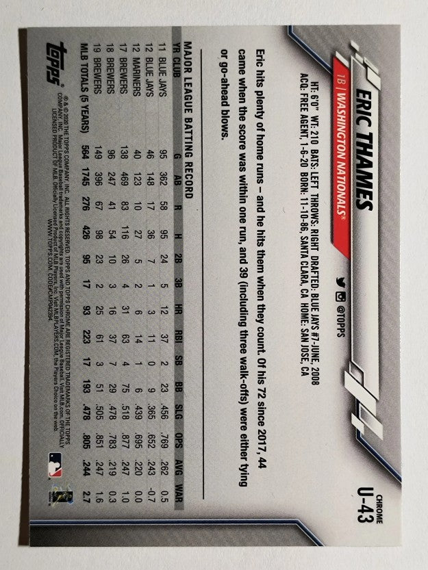 2020 Topps Chrome Update #U43 Eric Thames