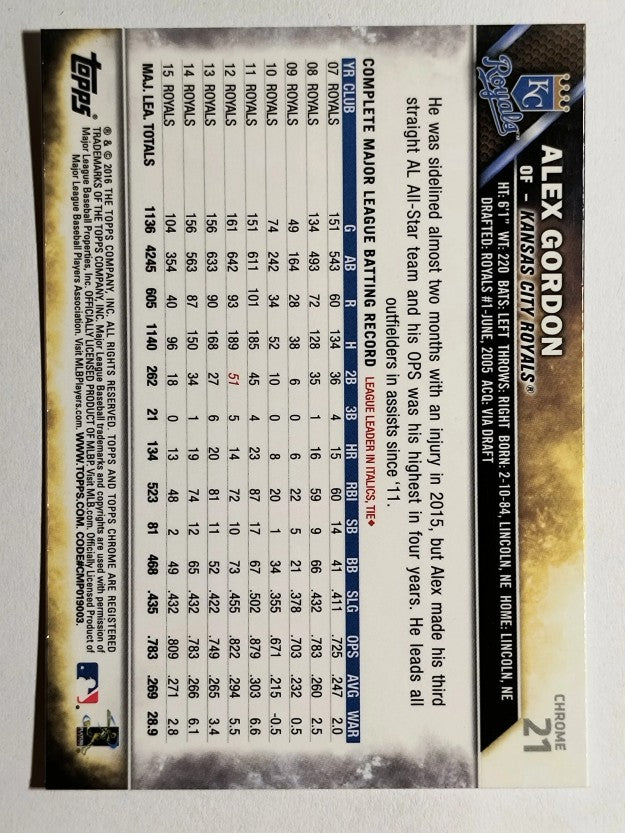 2016 Topps Chrome #21 Alex Gordon