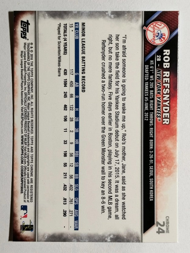 2016 Topps Chrome #24 Rob Refsnyder RC