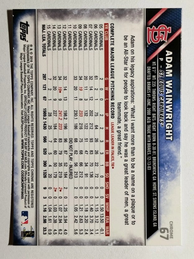 2016 Topps Chrome #67 Adam Wainwright