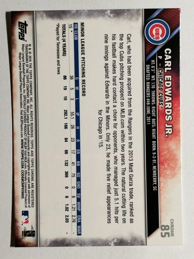 2016 Topps Chrome #85 Carl Edwards Jr. RC