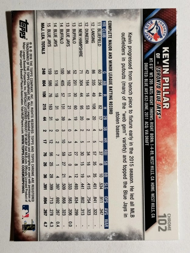 2016 Topps Chrome #102 Kevin Pillar