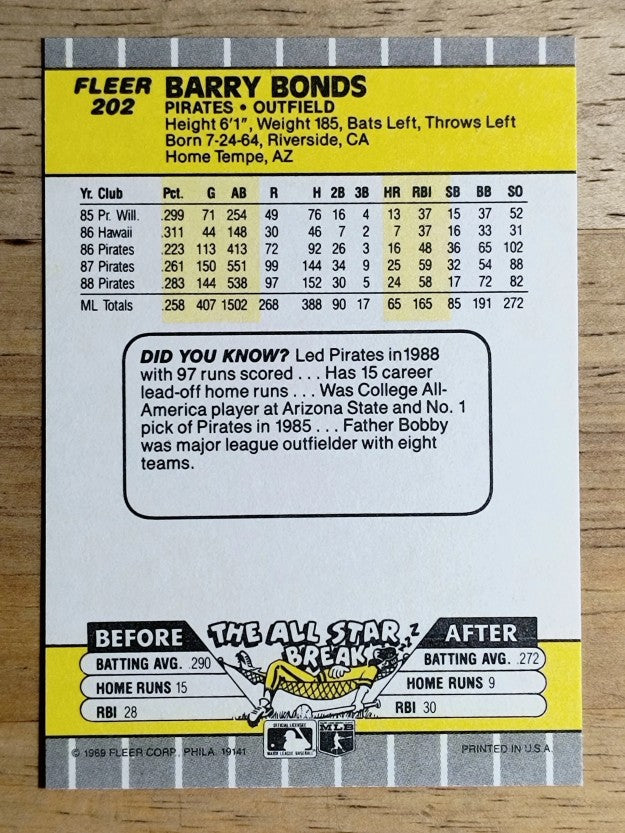 1989 Fleer #202 Barry Bonds