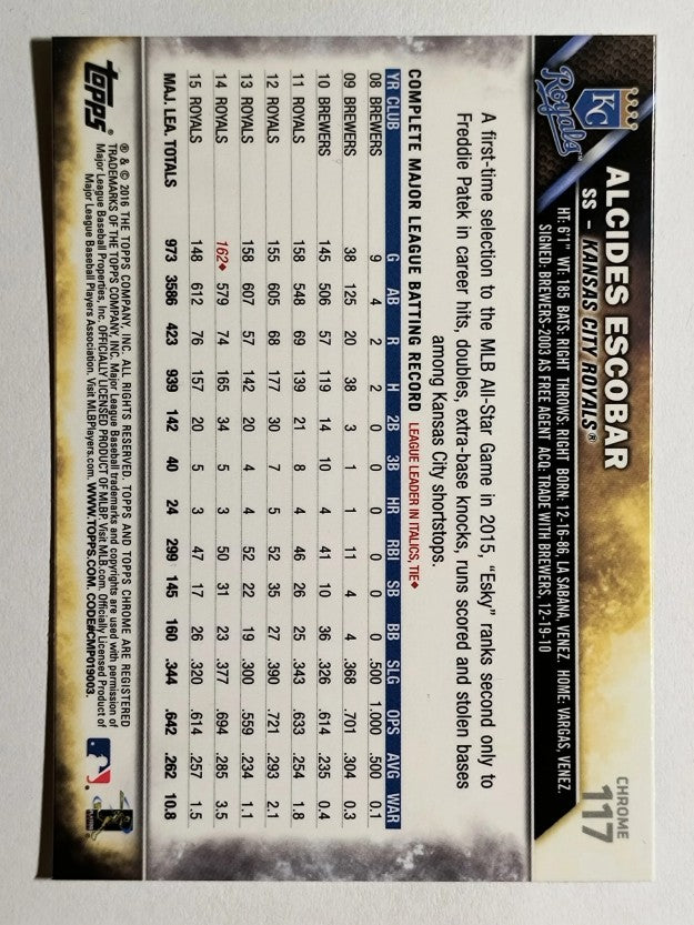 2016 Topps Chrome #117 Alcides Escobar